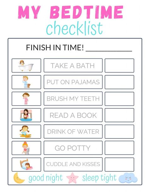 Bedtime Routine Checklist for Toddlers.  Free printable download. Toddler Bedtime Routine Chart, Bedtime Checklist, Routine For Toddlers, House Cleaning Checklist Printable, Bedtime Chart, Toddler Chart, Toddler Bedtime Routine, Bedtime Routine Chart, Free Printable Chore Charts