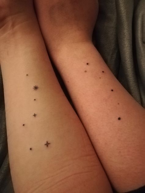 7 Sisters Constellation Tattoo, Seven Sisters Pleiades Tattoo, Sister Star Tattoos, Sister Constellation Tattoo, Big Dipper Constellation Tattoo, Big Dipper Tattoo Ideas, Matching Constellation Tattoo, Seven Sisters Constellation Tattoo, Big Dipper Little Dipper Tattoo Sisters