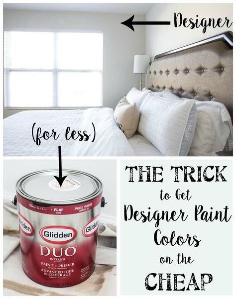 At least once a week, I get a paint question in my inbox.  And most of the time it’s either 1.) What paint color is in your [insert room here]?  Or 2.) What do you mean you mixed one paint color into another? I guess I just gave away my paint trick at the very beginning … Home Depot Paint Colors, Home Depot Colors, Designer Paint Colors, Glidden Paint, Home Depot Paint, Home Styling Tips, Best White Paint, Interior Decorating Tips, Paint Matching