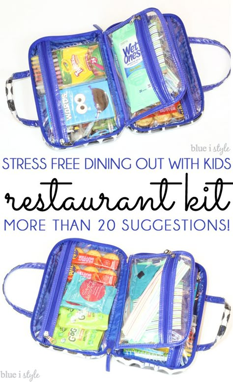 NOW UPDATED! Make eating out less stressful and more fun for parents and kids alike by creating a restaurant kit! More than 20 suggestions for kids, as well as essentials for babies and toddlers! Restaurant Kit, Kids Restaurant, Kids Restaurants, Kid Hacks, Toddler Travel, Busy Bags, Traveling With Kids, Toddler Fun, Toddler Life