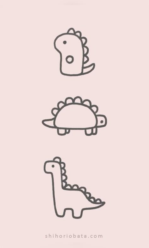 Inspo Easy Drawing, Simple Cute Dinasour Drawing, Cute Simple Drawing Ideas Sketches, Simple Doodles Dinosaur, Drawing Ideas Easy Doodles Animals, Cute Drawings To Draw Easy, Cute Doodles Dinosaur, Cute Drawings Of Dinosaurs, Drawing Cute Animals Easy