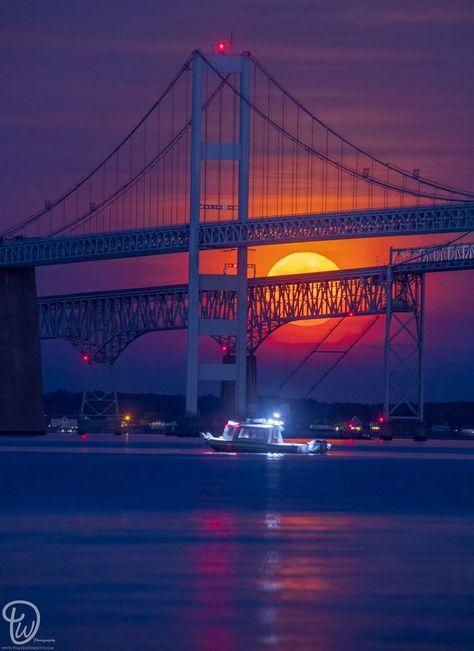 Strawberry Sunrise, Full Strawberry Moon, Chesapeake Bay Bridge, Strawberry Moon, Annapolis Maryland, Moon Rising, Mish Mash, Sunsets And Sunrises, George Washington Bridge