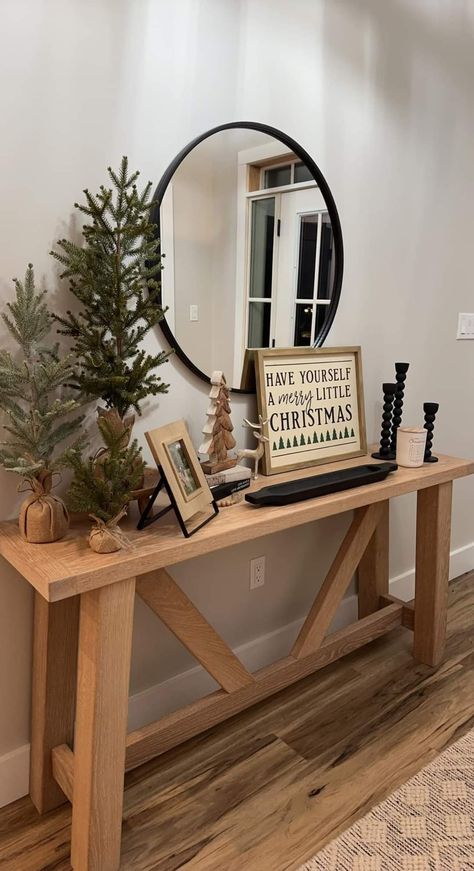 Neutral Christmas Tv Stand Decor, Christmas Small Entryway Decor, Small Spaces Christmas Decor, Christmas Decor Ideas For Sofa Table, How To Decorate Tv Stand For Christmas, Small Wreath Ideas Christmas Decorations, Neutral Christmas Decor Diy, Christmas Hallway Table Decor, Neutral Entryway Decor