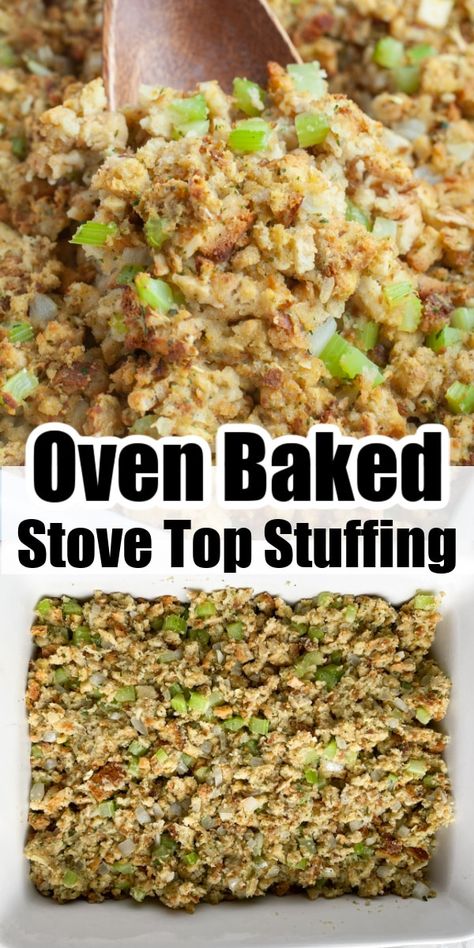 Baked Stove Top Stuffing, Stuffing In Oven, Oven Baked Stuffing, Stuffing In The Oven, Baked Stuffing, Stuffing Mix Recipes, Stove Top Stuffing Recipes, Easy Stuffing Recipe, Dressing Recipes Thanksgiving