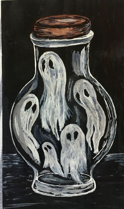 Halloween Aesthetic Painting Ideas, Cute Ghost Painting Ideas, Halloween Painting Simple, Halloween Canvas Art Diy, Halloween Drawings Ghost, Ghost Painting Aesthetic, Ghost Art Aesthetic, Big Canvas Painting Ideas Easy, Halloween Canvas Painting Ideas