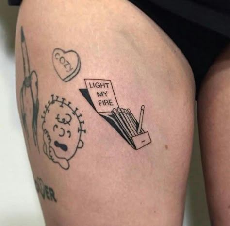 Old Lighter Tattoo, Coming Of Age Tattoo, Stick And Poke Tattoo Big, The Doors Tattoo Ideas, Door Tattoo Ideas, Match Box Tattoo, The Doors Tattoo, Big Stick And Poke Tattoo, Aesthetic Tattoos Grunge