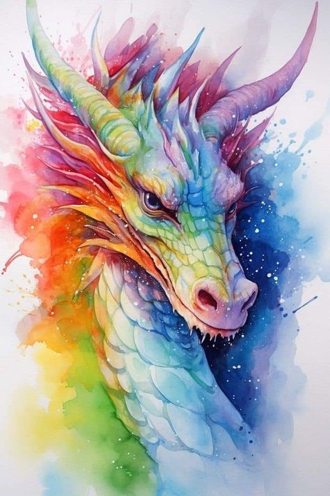 Dragon Drawing Color, Baby Dragon Tattoos, Dragon Watercolor, Painting Rainbow, Rainbow Dragon, Animal Tattoo Ideas, Dragon Artwork Fantasy, Dragon Sketch, Dragon Pictures