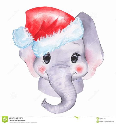 Christmas Elephant Illustration, Dumbo Christmas Wallpaper, Christmas Elephant Drawing, Cute Cartoon Illustration, Santa Hat Png, Elephant Clip Art, Elephant Christmas, Elephant Images, Happy Elephant