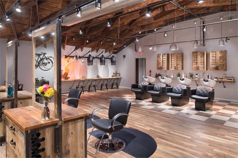 Salons of the Year 2017: The Boulevard Hair Company - Awards & Contests - Salon Today Western Salon Decor, Industrial Salon Design, Rustic Salon, Hair Salon Interior Design, Salon Interior Design Ideas, Beauty Salon Interior Design, Hair Salon Ideas, Hair Salon Design, Dream Salon