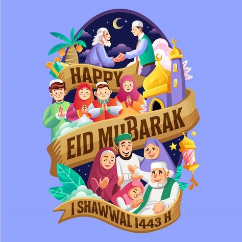 Happy eid mubarak 1 shawwal 1443 hijrah ... | Premium Vector #Freepik #vector #happy-eid #eid #islamic-eid #ied-mubarak Poster Ramadhan, Ied Mubarak, Eid Mubarak Greeting, Happy Muharram, Ramadan Poster, Eid Card Designs, New Year Illustration, Eid Cards, Happy Eid Mubarak