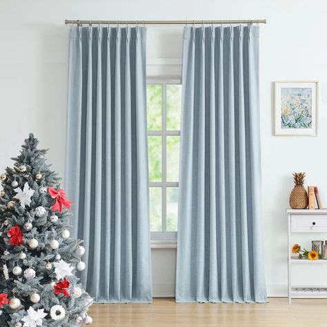 #affiliate Pin on Products Blue Curtains Living Room, Textured Window Treatments, Light Blue Curtains, Boat Remodel, Insulated Window Treatments, Pleats Top, Insulated Drapes, Living Room Drapes, Blackout Panels