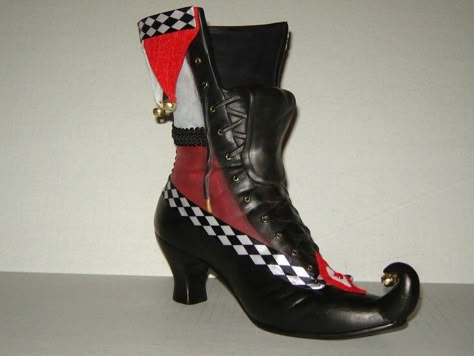 ... Female Jester Shoe ... Female Jester, Clowncore Outfit, Jester Outfit, Clown Jester, Clown Clothes, Clown Shoes, Court Jester, Jester Hat, Character Design Ideas