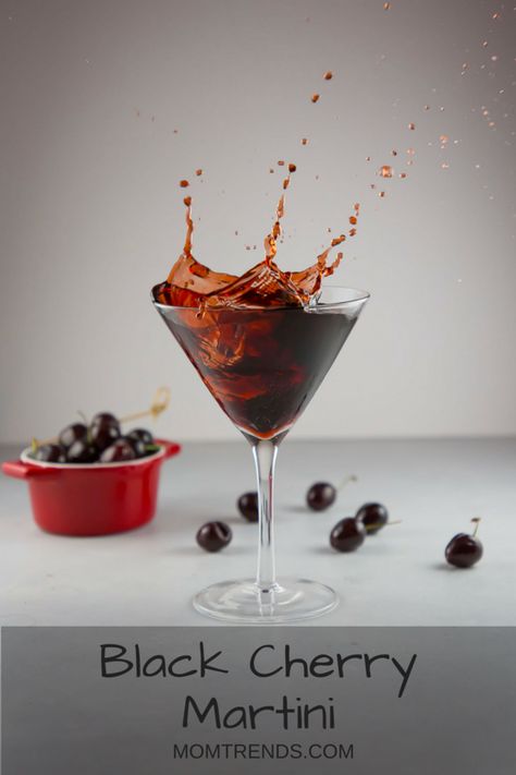 Black cherry martini recipe. Winter cocktail recipe. MomTrends.com #cocktail #martinirecipe #recipe Chocolate Cherry Martini, Black Cherry Alcohol Drinks, Chocolate Covered Cherry Martini Recipe, Cherry Martini Recipe, Black Cherry Martini, Cherry Vodka Drinks, Chocolate Cherry Old Fashioned Cocktail, Cherry Cocktail Recipes, Cherry Martini