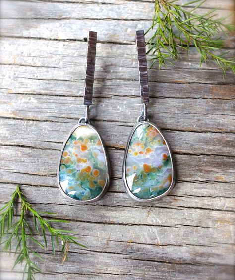 Handmade Bohemian Ocean Jasper Jewelry, Silver Ocean Jasper Bohemian Jewelry, Handmade Ocean Jasper Nature-inspired Necklace, Handmade Ocean Jasper Pendant Jewelry, Ocean Jasper Jewelry, Forest Book, Jasper Jewelry, Metalwork Jewelry, Jasper Earrings