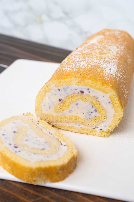 Ice Cream Swiss Roll Cake consists of your favorite ice cream rolled in a fluffy sponge cake that can be made ahead and stored in the freezer for weeks. #icecreamroll #icecreamcake #icecreamswissroll #arcticroll Ice Cream Cake Roll, Arctic Roll, Ice Cream Cake Recipes, Dollar Cake, Yummy Dessert Recipes, Healthy Snack Bars, Birthday Cake Recipes, Swiss Roll Cake, Roll Cakes