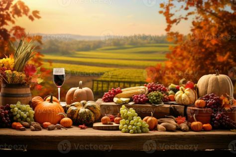 A heartwarming Thanksgiving background. Autumn landscape with golden leaves. A table adorned with an abundant harvest, a variety of fruits and vegetables. AI generated Ham Stuffing, Harvest Background, Thanksgiving Food Table, Working Thanksgiving, Harvest Pictures, Thanksgiving Wallpapers, Outdoor Thanksgiving, Background Autumn, Thanksgiving Background