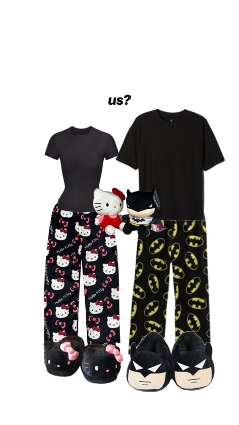 a Matching Clothes Couple, Hello Kitty Pajamas, Bff Matching Outfits, Matching Outfits Best Friend, Matching Fits, Couple Matching Outfits, Couples Outfits, Kitty Clothes, Couple Fits