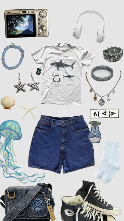 ocean themed outfit Cute Ocean Outfits, Ocean Themed Clothes Aesthetic, Ocean Aesthetic Clothing, Ocean Core Aesthetic Outfits, Ocean Clothing Aesthetic, Ocean Outfits Aesthetic, Siren Core Outfits Casual, Ocean Outfit Ideas, Ocean Theme Outfit