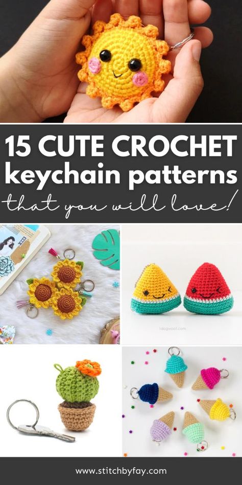 Brighten up your bag or keys with a cute crochet accessory! Amigurumi keychains are fun bite sized projects perfect for markets or a quick crochet fix as well as practicing new skills or techniques. These easy crochet keychain patterns are quick and fun plus with 15 free cute crochet keychain patterns to choose from, there's something for everyone on this list! Amigurumi Keychain Free Pattern English, Crochet Amigurumi Free Patterns Easy Key Chains Patterns, Amigurumi Keychain Ideas, Easy Crochet Keyring Free Pattern, Crochet Keyring Pattern, Free Crochet Keychain Pattern, Keychain Amigurumi Free Pattern, Animaguri Crochet, Crochet Ideas For Markets