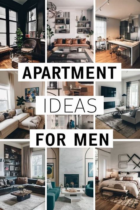 Apartment Ideas for Men elevate the bachelor pad with these stylish yet functional design solutions for the modern male. Discover tips for creating a sophisticated space that balances masculine aesthetics and practical living needs. From the living room to the bedroom and beyond, these Apartment Ideas for Men combine cool factors like media centers and masculine color palettes with smart storage, hosting-friendly layouts, and mature decor choices fit for the grown-up guy. Modern Men Living Room, Practical Apartment Ideas, Small Men Room Ideas, Bachelor Studio Apartment Ideas, Man Cave Living Room Ideas, Young Man Apartment Decor, Bachelor Flat Ideas Small Spaces, Bachelor Pad Decor Bedroom, Men’s Apartment Ideas Aesthetic