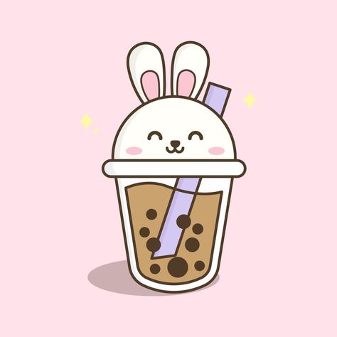 Kawaii Bubble Tea Drawing, Boba Drawing Simple, Cute Boba Drawings, Cute Boba Drawing, Milktea Aesthetic Background, Thai Tea Cup, Boba Doodle, Boba Tea Drawing, Boba Cartoon