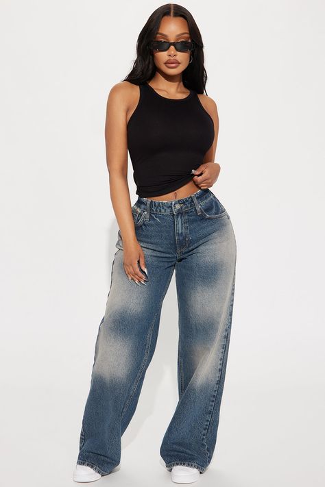 Available In Medium Wash And Vintage Wash. Straight Leg Jean 5 Pocket Drop Waist 10.5" Rise 32" Inseam Non Stretch Disclaimer: Due To The Specialized Wash Process, Each Garment Is Unique. 100% Cotton Imported | On To The Next Straight Leg Jeans in Vintage Wash size 9 by Fashion Nova Kendrick Concert, Black Tank Top Outfit, Winter Arc, Fashion Nova Outfits, On To The Next, Streetwear Aesthetic, Fashion Nova Tops, 2024 Fashion, Fashion Shoot