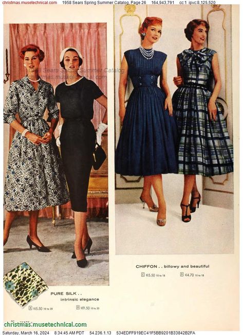 1958 Fashion, Elderly Fashion, 1950 Dress, 1950s Clothes, 60s Vintage Fashion, Vintage Catalog, Bye Bye Birdie, Sophisticated Lady, 1950 Fashion