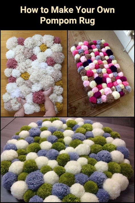 Diy Pompom Rug, Pompom Rugs, Diy Pom Pom Rug, Crochet Furniture, Bedroom Furniture Ideas, Easy Yarn Crafts, Diy Recycled Projects, Pom Pom Rug, Pom Pom Blanket