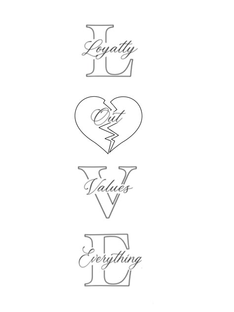 Tattoo Ideas Traceable, Tattoo Outline Drawing Stencil Ideas For Woman, Tattoos That Symbolize Love, Love Word Drawing, Love Tattoo Stencil, Female Tattoo Stencils, Women Tattoo Stencil, Girly Tattoo Stencils, Illusion Tattoo Ideas Woman