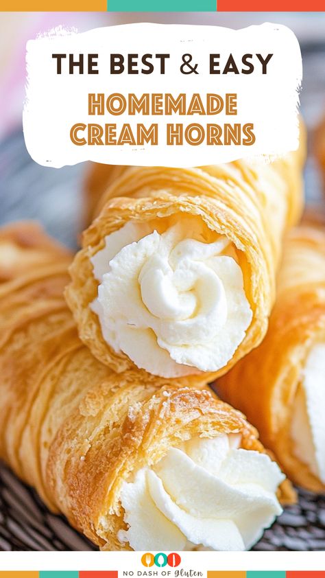 Homemade Cream Horns Recipe, Easy Cream Horns Recipe, Wisconsin Cream Puff Recipe, Creamhorn Recipe, Cream Horns Filling, Cream Horn Recipe, Puff Pastry Recipes Sweet Easy, Homemade Cream Horns, How To Make Cream Horns