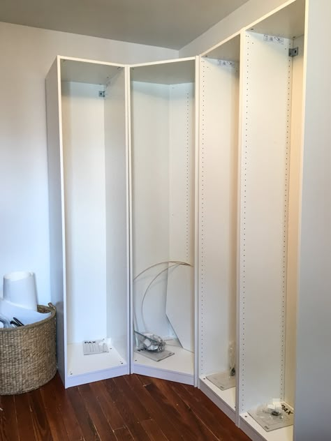 A Bonkers Beautiful IKEA Built-In Hack — Apartment Therapy Reader Submission Tutorials Ikea Closet Hacks, Dressing Angle, Pax Corner Wardrobe, Ikea Wardrobe Hack, Ikea Closet Hack, Ikea Pantry, Ikea Pax Closet, Pax Closet, Closet Ikea