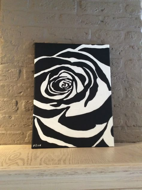 Simple Black Painting Ideas, Roses Painting Aesthetic, Black And White Aesthetic Painting, Rose Canvas Painting, Modern Art Canvas Painting, Pen Art Drawings, Zen Doodle Art, Abstract Art Diy, Simple Canvas Paintings