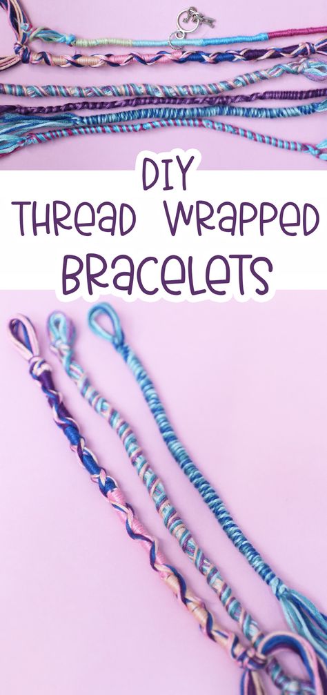 Thread Wrapped Friendship Bracelets Wrap Friendship Bracelet, Big Kid Crafts, Easy Friendship Bracelets, Thread Wrapped Bracelets, Embroidery Thread Bracelets, Selling Crafts Online, Crafts By Season, Friendship Bracelets Easy, Crafts Jewelry Making