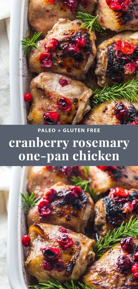 This cranberry rosemary one-pan chicken is an easy, healthy dinner you're going to obsess over during the Christmas and holiday season. Paleo? Oh yes. White wine sauce? Oh mommy. One pan? Ding ding ding! #christmas #chicken Cranberry Rosemary Chicken, Pan Chicken Recipes, Christmas Chicken, Keto Lasagna, Healthy Holiday Recipes, One Pan Chicken, Rosemary Chicken, White Wine Sauce, Easy Healthy Dinner