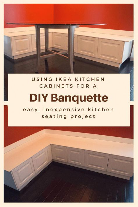 DIY Banquette and Kitchen Seating using Ikea Cabinets | Ikea Hack #paintingkitchencabinets Diy Banquette Seating, Diy Banquette, Banquette Ideas, Banquette Design, Armoire Ikea, Seating In Kitchen, Bench Seating Kitchen, Banquette Seating In Kitchen, Kitchen Ikea