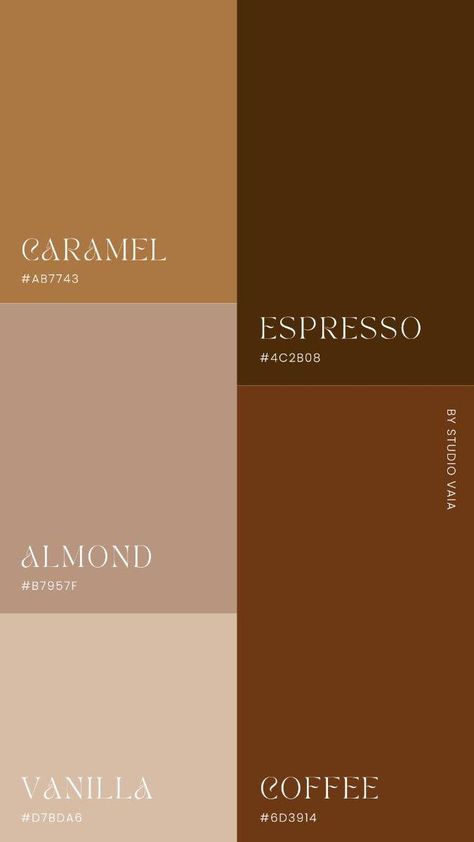 Apartment Themes Color Palettes, Caramel Brown Color Palette, Brown Palette Aesthetic, Autumn Colors 2024, Cappuccino Wall Color, Color For 2025, Honey Brown Color Palette, Calico Color Palette, Fall Hex Color Palette