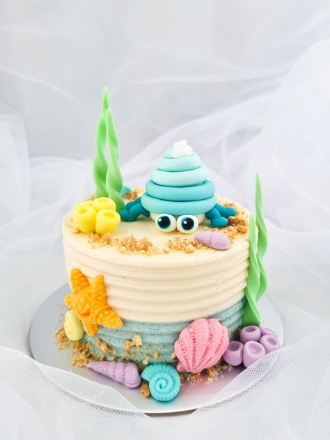 Hermit Crab Birthday Cake, Hermit Crab Birthday Party, Crab Birthday Cake, Crab Birthday Cakes, Cake 2025, Sea Theme Cake, Camp Cake, 2nd Bday Cake, Sea Party Food