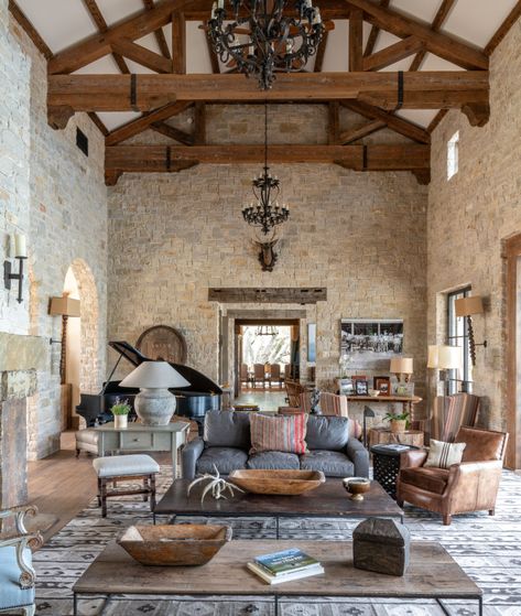 Energy Entrepreneur’s Stunning Texas Oasis Takes the Ranch Life to a New Level Fancy Living Rooms, House Elevations, Ranch House Decor, Barn Living, Ranch Decor, Texas Ranch, Texas House, Ranch Style Homes, Western Home