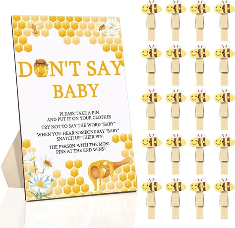 Honey Bee Baby Shower Theme, Say Baby Shower Game, Bee Themed Gender Reveal, Baby Shower For Boys, Winnie Poo, Gender Reveal Party Decor, Don't Say Baby Game, Honey Bee Baby Shower, Shower Prizes