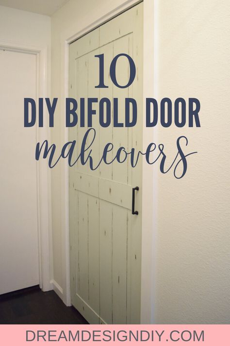 Bifold Door Makeover Diy Closet, Bifold Laundry Door Makeover, Update Shutter Closet Doors, How To Make Bifold Doors Into One Door, Redoing Bifold Closet Doors, Bifold Mirror Closet Door Makeover, Redo Bifold Doors Ideas, Bifold Door Ideas Repurposed, Transform Bifold Doors