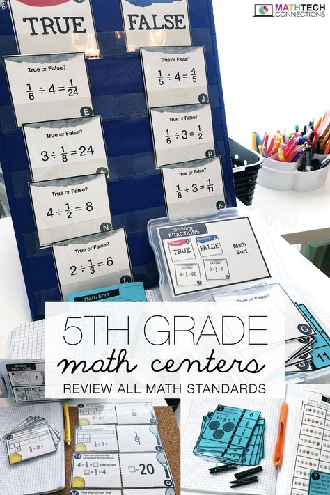 5th Grade Math Centers, Third Grade Math Centers, 5th Grade Math Games, Math Review Activities, Math Sort, Grade 5 Math, Math Spiral Review, Guided Math Groups, Dividing Fractions