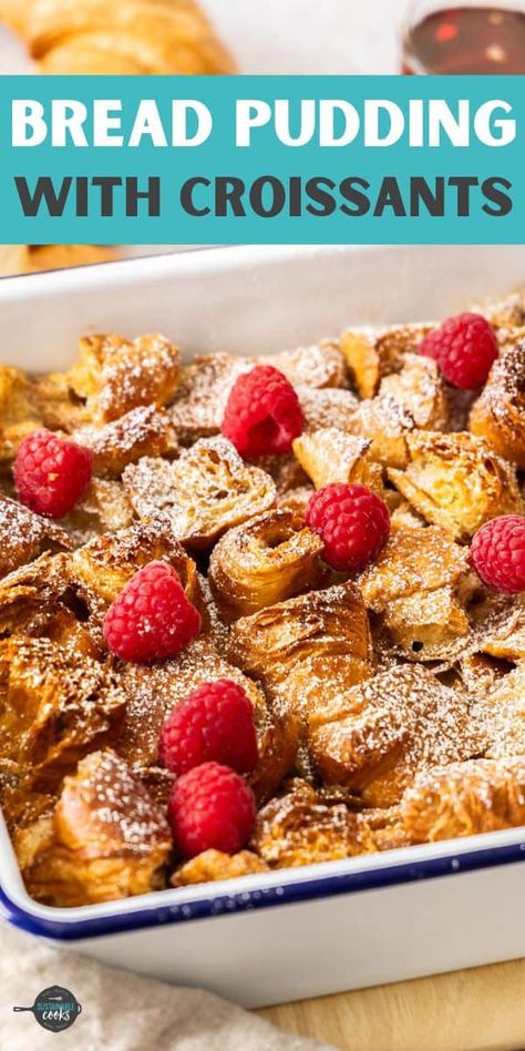 Traditional Bread Pudding Recipe, Croissant Bread Pudding Recipe, Bread Pudding With Croissants, Eggnog Bread Pudding, Traditional Bread Pudding, Croissant Bread Pudding, Holiday Meal Ideas, Peach Compote, Croissant Bread