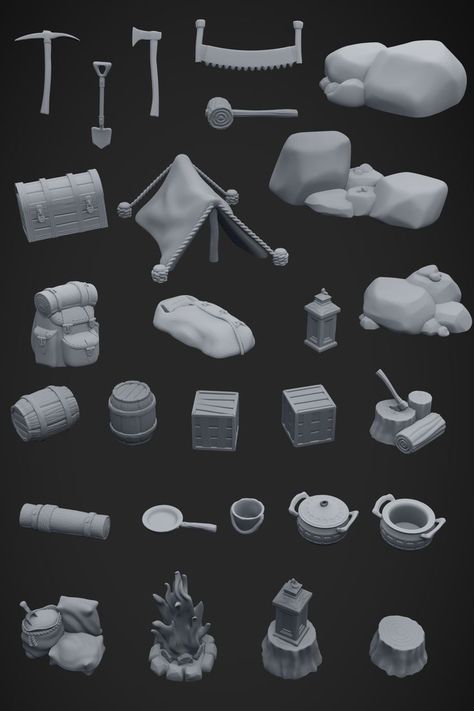 A set of 27 stl files. DnD camp minis for 3D printing. For Ttrpg, wargaming, DnD. 3D print files available through the Kickstarter Camping 3d Print, Dnd 3d Print Ideas, 3d Printing Dnd, Dnd Props Diy, Dnd 3d Print, Cave Environment, Blender Software, Printable Miniatures, Dnd Crafts