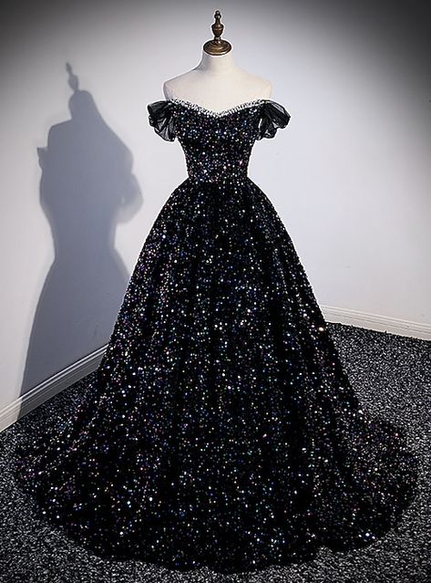 Black Sequin Prom Dress, Ball Gown Prom Dresses, Gown Prom Dresses, Beaded Party Dress, Long Formal Gowns, Dress Wedding Guest, Sequin Evening Dresses, Black Dress Formal, Black Prom Dress