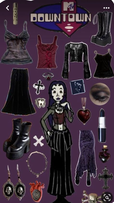 Iconic Character Outfits, Gothic 80s Fashion, Spring Outfits Goth, Hippy Goth Outfits, Wimsey Goth Outfit, Whimsygoth Clothes, Serena Mtv Downtown, Serena Mtv, Outfits Masc