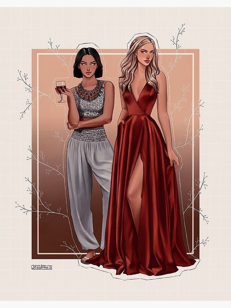 "Amren and Mor." Poster by jessketchs | Redbubble Mor Fanart, Fanart Characters, The Inner Circle, Roses Book, Feyre And Rhysand, A Court Of Wings And Ruin, Throne Of Glass Series, Sarah J Maas Books, A Court Of Mist And Fury