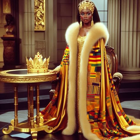 African Royalty Photoshoot, African Goddess Outfit, Traditional Ghana Clothing, African Royalty Aesthetic, African Queen Goddesses, 1990s Hip Hop Fashion, Black Royalty Aesthetic, African Queen Art, Ancient Queen