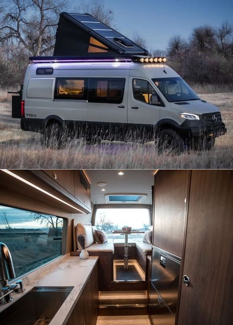 Redtail Overland Skyloft Van Features a Climate-Controlled Rooftop Tent Van Conversion Roof Deck, Van Life Roof Deck, Camper Van Skylight, Van With Bed In Back, Rear Bathroom Camper Van, Van Tent, Wet Bath, Off Road Rv, Rooftop Tent