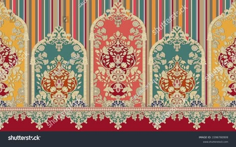 Seamless Digital Textile Beautiful Border Design Stock Illustration 2396780909 | Shutterstock Beautiful Border Design, Rangoli Art, Digital Borders Design, Borders Design, Flower Art Images, Lace Border, God Illustrations, Border Design, Watercolor Flowers