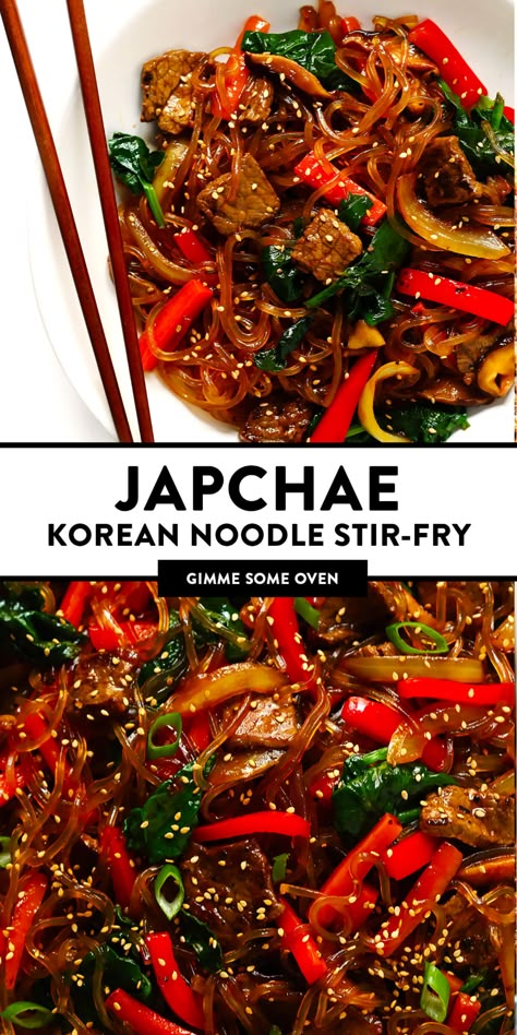 Korean Beef Stir Fry, Korean Dinner Recipes, Japchae Recipe, Korean Stir Fry, Pasta Beef, Noodle Stir Fry, Stir Fry Ingredients, Korean Noodles, Asian Dinner